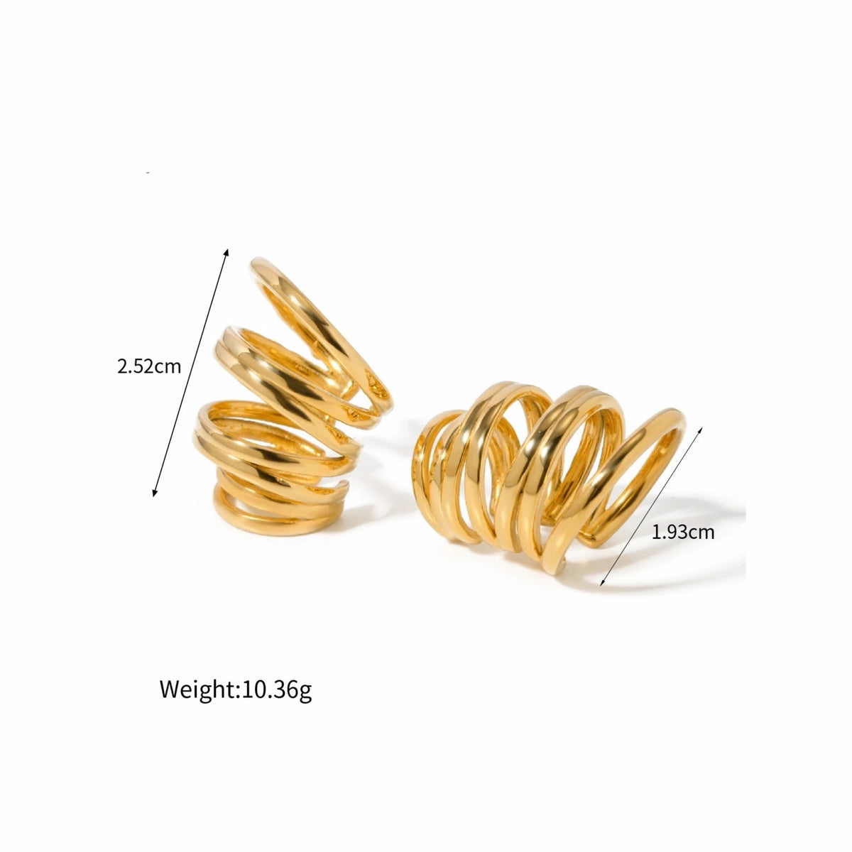 BEHI MILANO Denyse Ear Cuffs technical diagram showing 2.52cm and 1.93cm heights and 10.36g weight