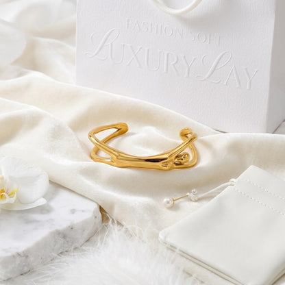BEHI MILANO Devika Bracelet — gold cuff bracelet with white silk cloth and brand pouch