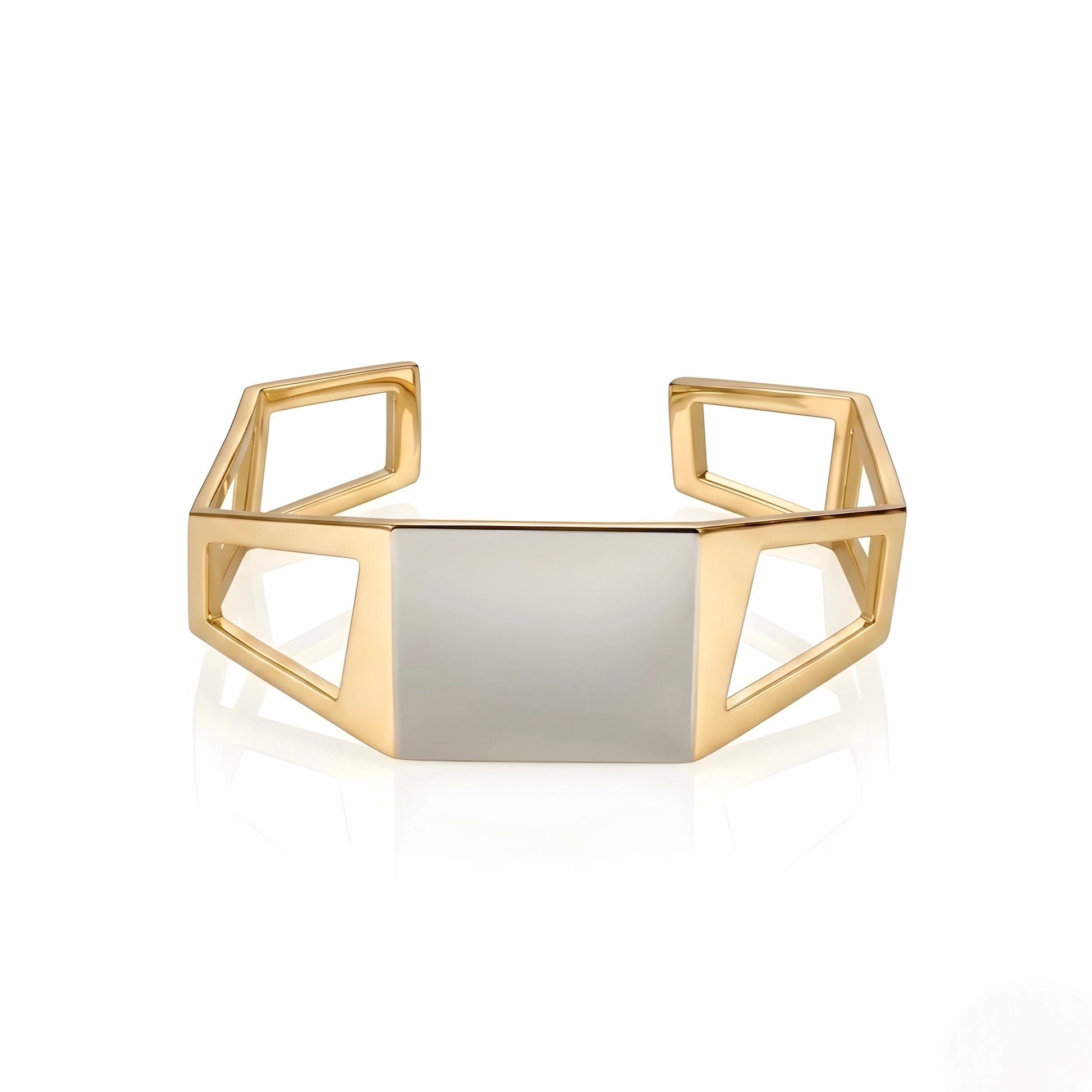 BEHI MILANO Dimitra Bracelet — 18k gold and silver two-tone architectural geometric open cuff bracelet