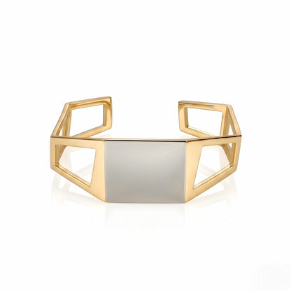 BEHI MILANO Dimitra Bracelet — 18k gold and silver two-tone architectural geometric open cuff bracelet