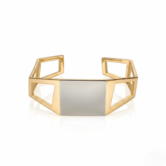 BEHI MILANO Dimitra Bracelet — 18k gold and silver two-tone architectural geometric open cuff bracelet