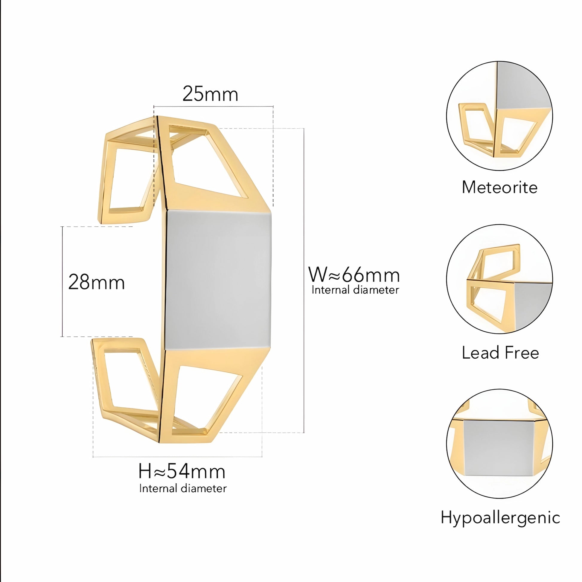 BEHI MILANO Dimitra Bracelet technical diagram showing 66mm width, 54mm height, and 28mm gap dimensions