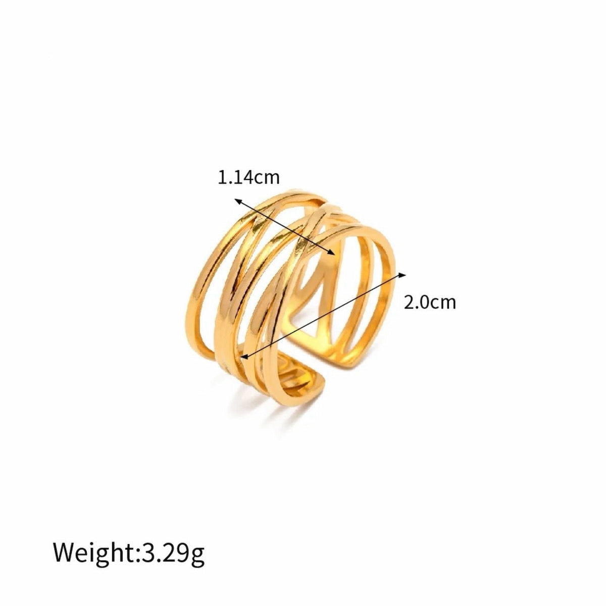 BEHI MILANO Eden Ring technical diagram showing 1.14cm height, 2.0cm diameter, and 3.29g weight