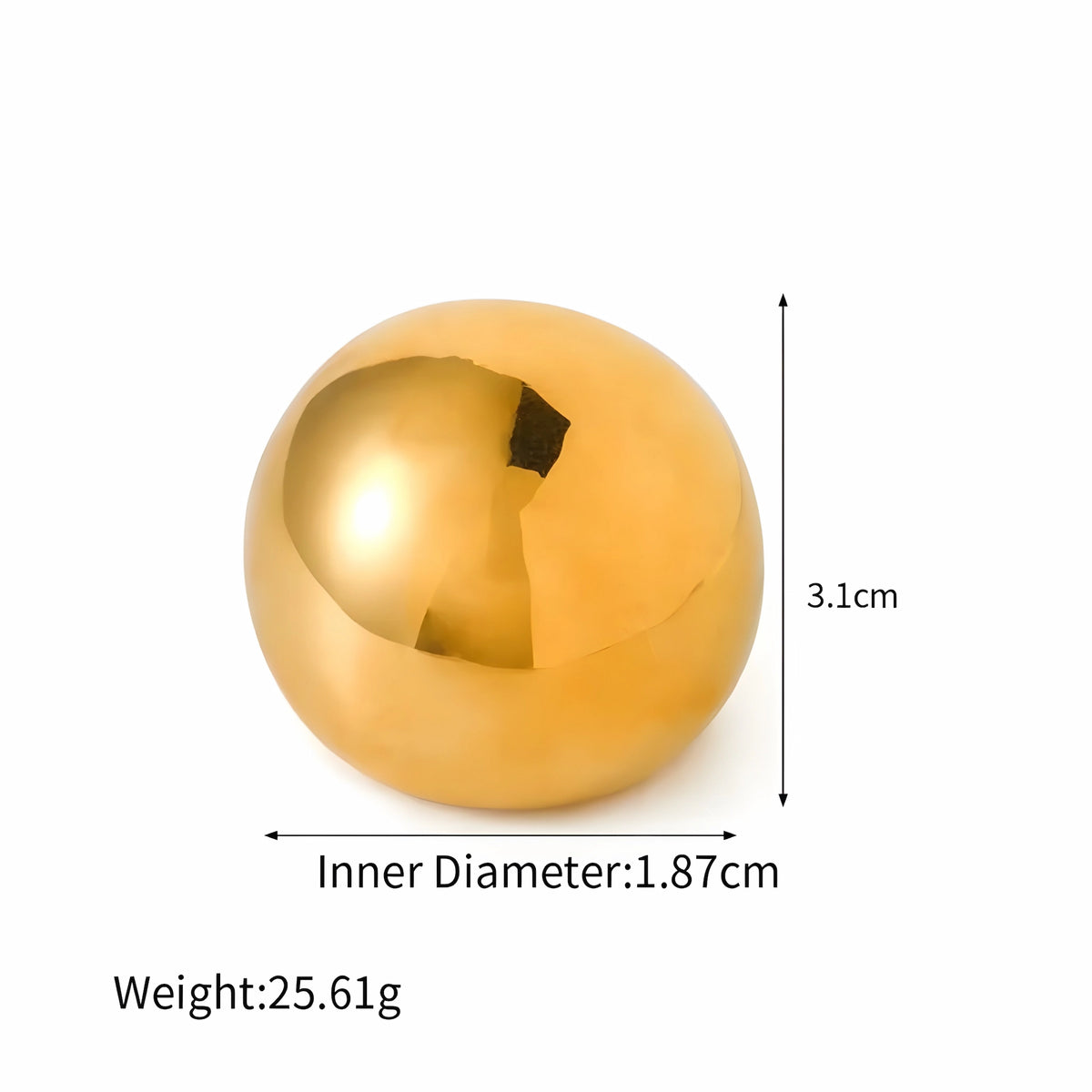 BEHI MILANO Elika Ring technical diagram showing 1.87cm inner diameter, 3.1cm height, and 25.61g weight