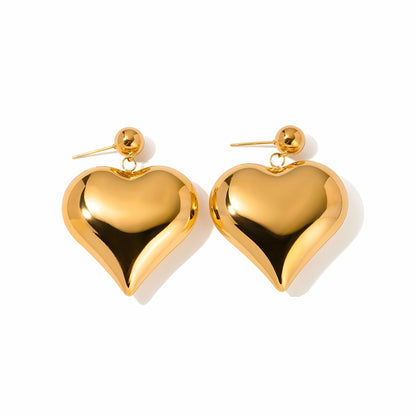 BEHI MILANO Emma XL Earrings — 18k gold oversized puffy heart drop earrings front view on white background