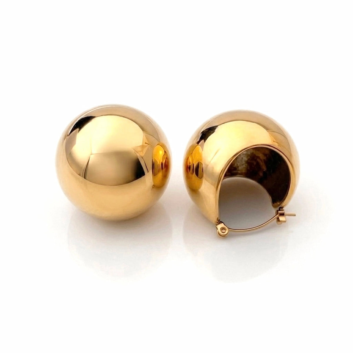 BEHI MILANO Erika Earrings — 18k gold chunky spherical dome earrings on white background