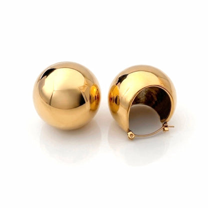 BEHI MILANO Erika Earrings — 18k gold chunky spherical dome earrings on white background
