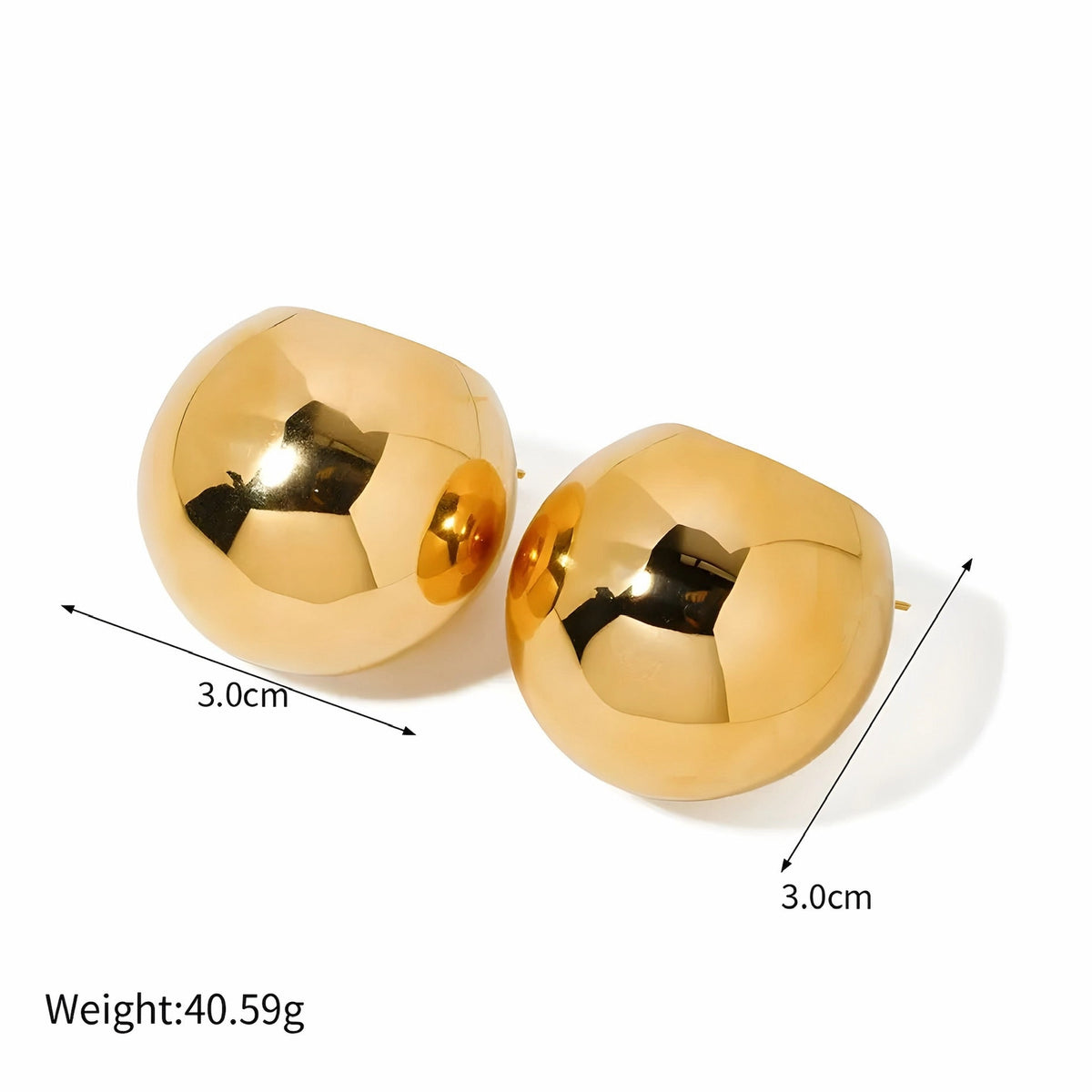 BEHI MILANO Erika Earrings technical diagram showing 3.0cm diameter and 40.59g weight