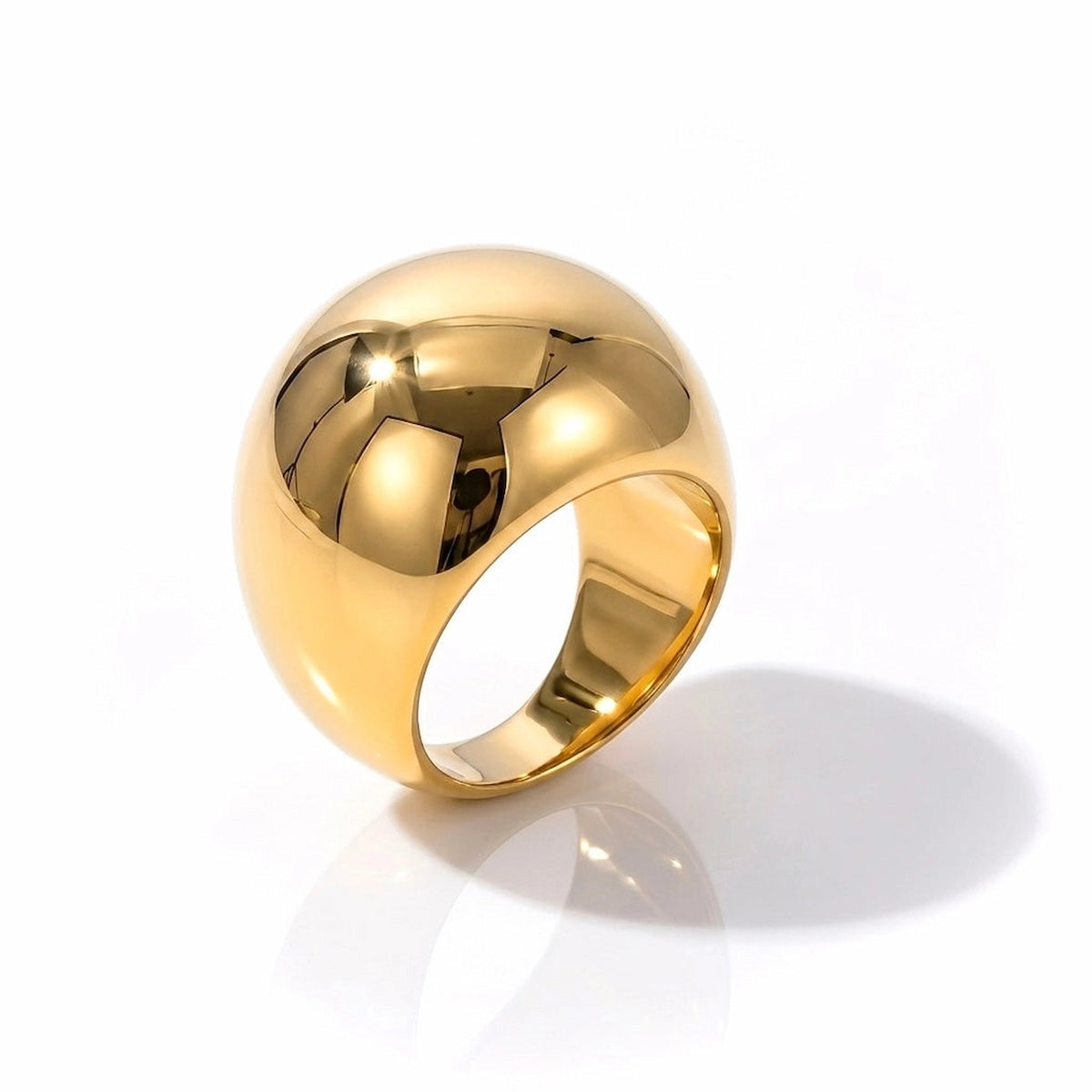 BEHI MILANO Erikan Ring — 18k gold chunky dome statement ring on white background