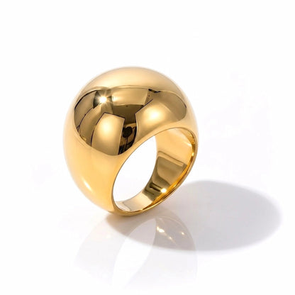 BEHI MILANO Erikan Ring — 18k gold chunky dome statement ring on white background