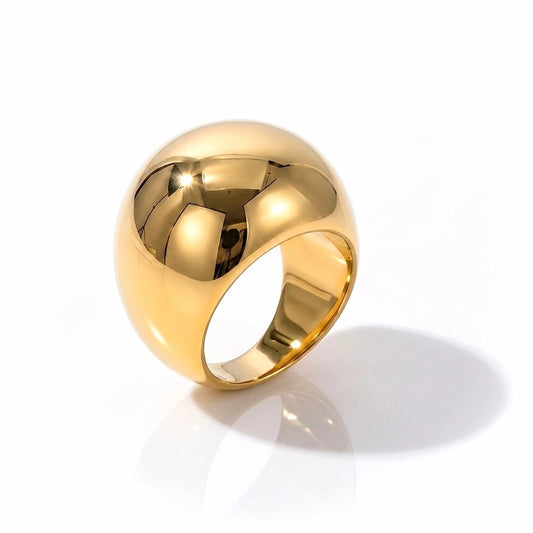 BEHI MILANO Erikan Ring — 18k gold chunky dome statement ring on white background