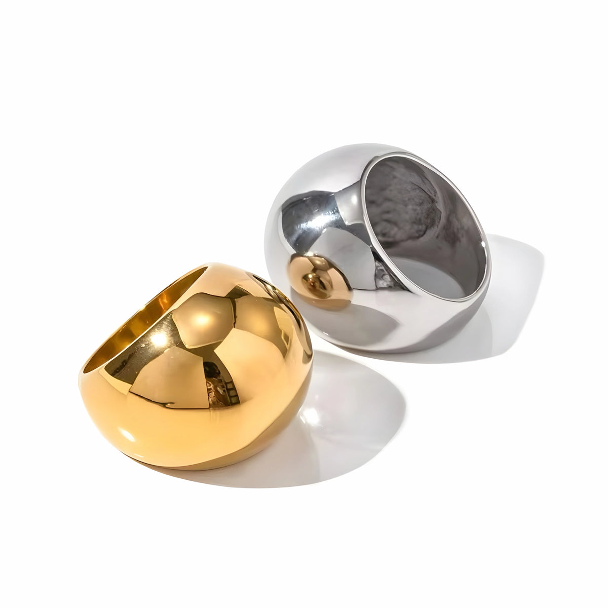 BEHI MILANO Erikan Ring — gold and silver chunky dome statement rings paired together