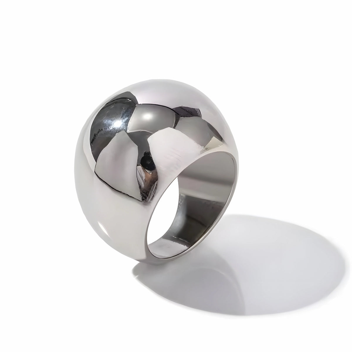 BEHI MILANO Erikan Ring — silver chunky dome statement ring on white background