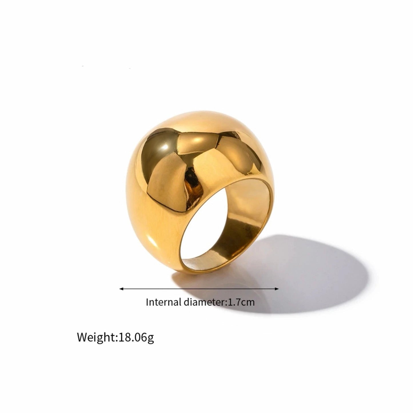 BEHI MILANO Erikan Ring technical diagram showing 1.7cm internal diameter and 18.06g weight