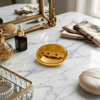 BEHI MILANO Everly Brooch — reverse pin closure mechanism view on marble background
