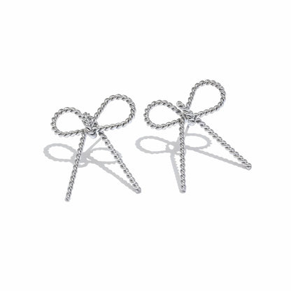 BEHI MILANO Francy Earrings — silver twisted rope bow stud earrings on white background