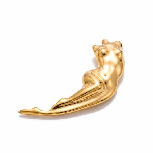 BEHI MILANO Galina Brooch — 18k gold sculptural female figure brooch on white background