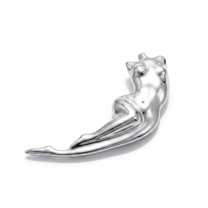 BEHI MILANO Galina Brooch — silver sculptural abstract figure brooch on white background