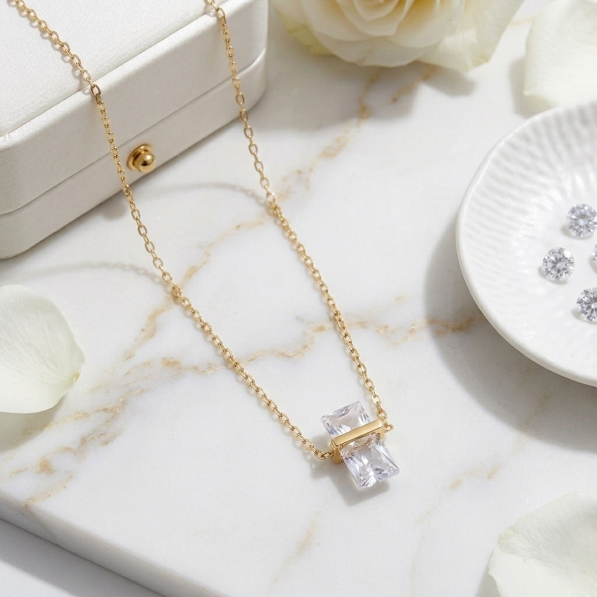 BEHI MILANO Glinka Necklace — 18k gold necklace with clear crystal zircon pendant
