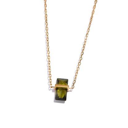 BEHI MILANO Glinka Necklace — 18k gold necklace with green rectangular zircon gemstone pendant