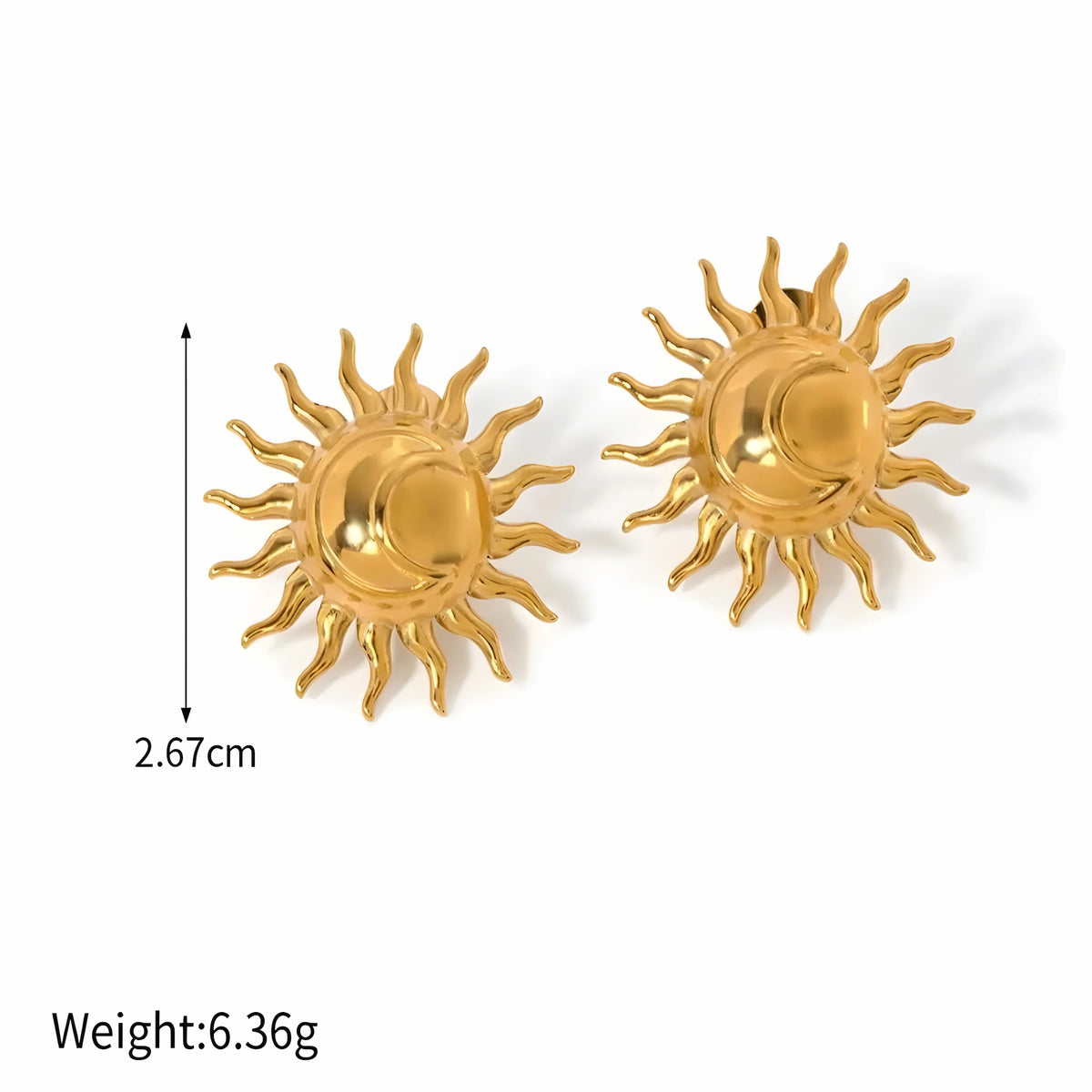 BEHI MILANO Glow Earrings technical diagram showing 2.67cm diameter and 6.36g weight