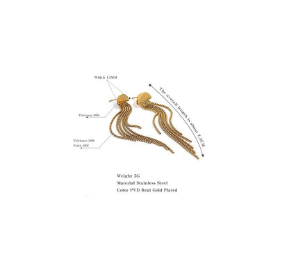 BEHI MILANO Heyley Earrings technical diagram showing 7.5cm length, 13mm width, 3mm thickness, and 5g weight