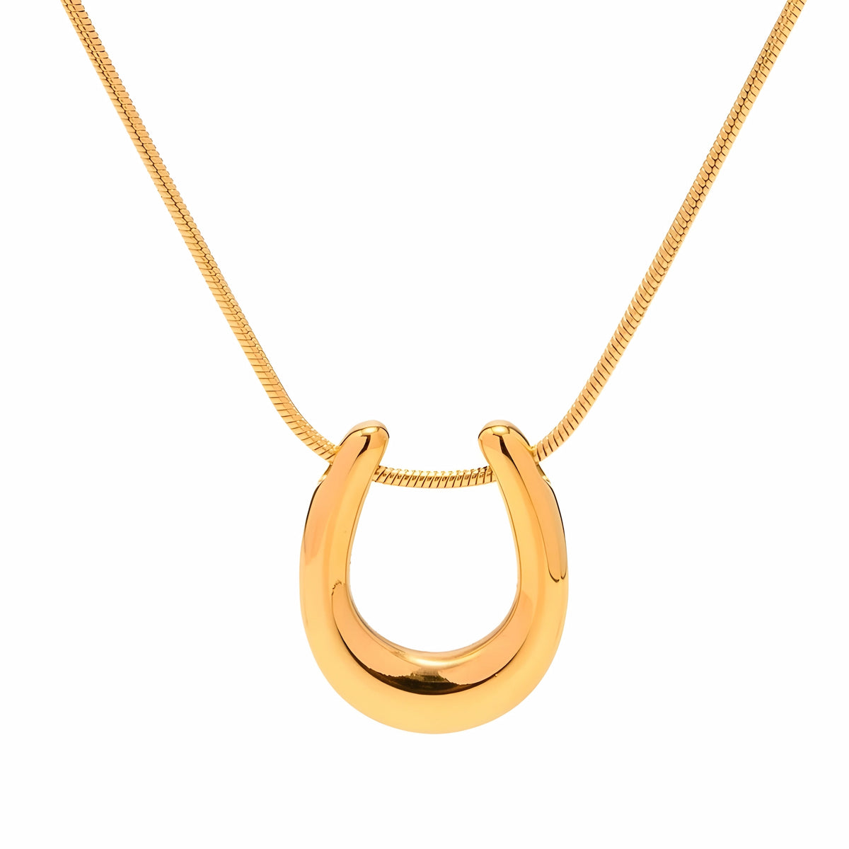 BEHI MILANO Horseshoe Necklace — 18k gold polished horseshoe pendant necklace on white background