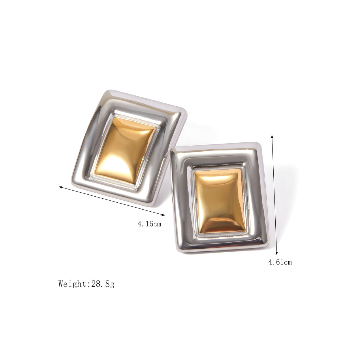 BEHI MILANO Isabella Earrings technical diagram showing 4.61cm height, 4.16cm width, and 28.8g weight