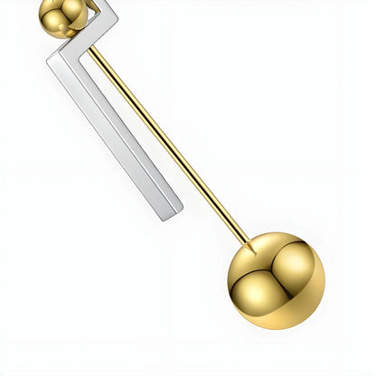 BEHI MILANO Isidora Earrings — close up detail view of silver wire frame and golden sphere drop