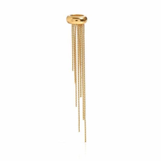 BEHI MILANO Iskra Ear Cuff — 18k gold non-piercing cartilage cuff with cascading fringe chains on white background