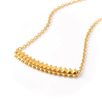 BEHI MILANO Isla Necklace — 18k gold-plated pyramid bar pendant necklace on white background