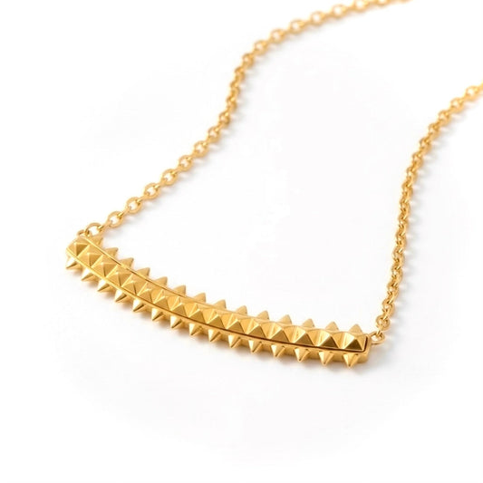 BEHI MILANO Isla Necklace — 18k gold-plated pyramid bar pendant necklace on white background
