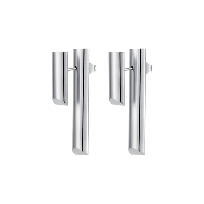 BEHI MILANO Ivana Earrings — silver architectural dual column drop earrings on white background