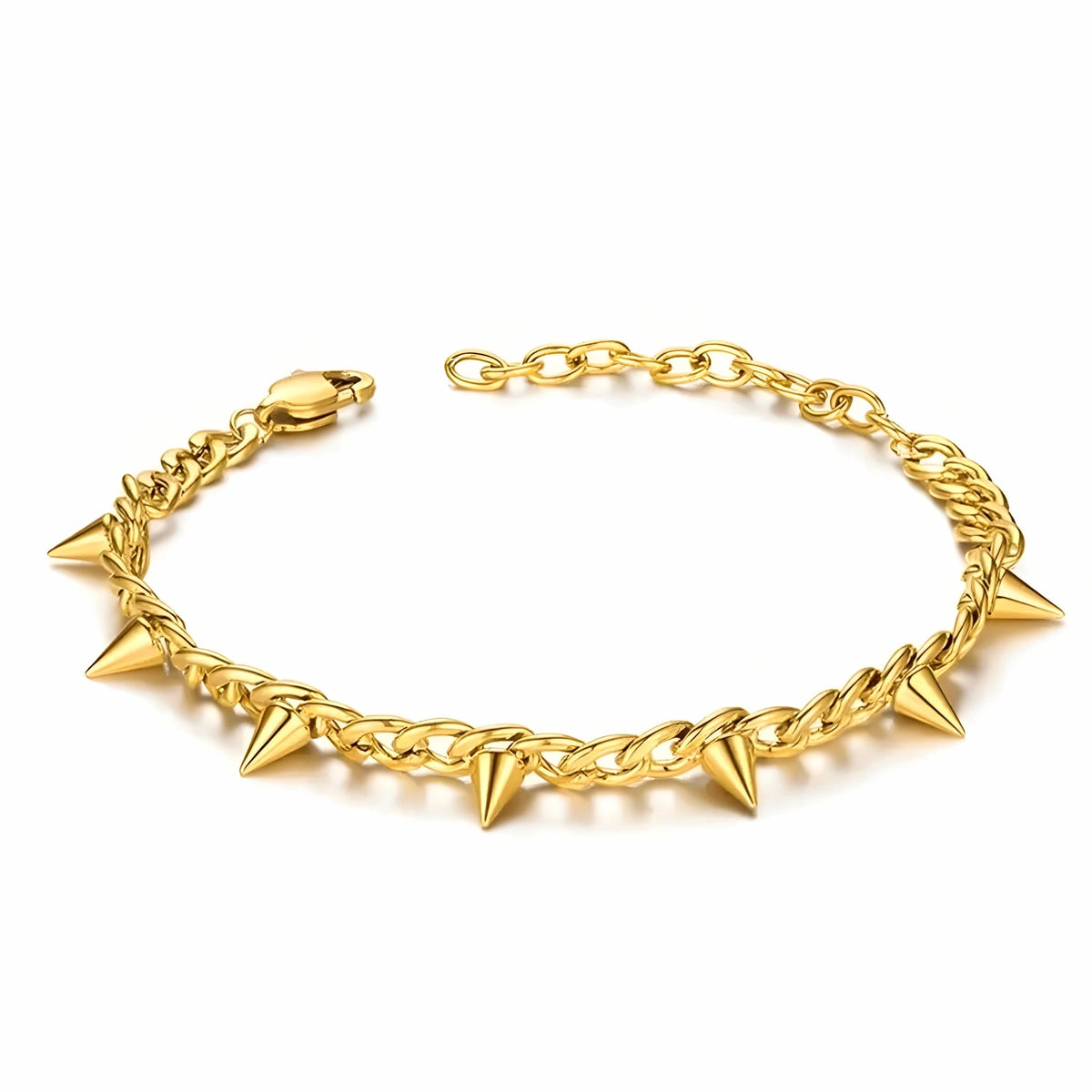 BEHI MILANO Jarrett Bracelet — 18k gold-plated chain bracelet with pointed spike charms on white background