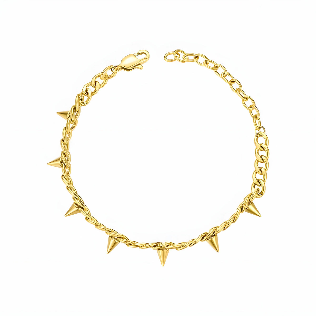 BEHI MILANO Jarrett Bracelet — top down studio view of 18k gold spiked link bracelet