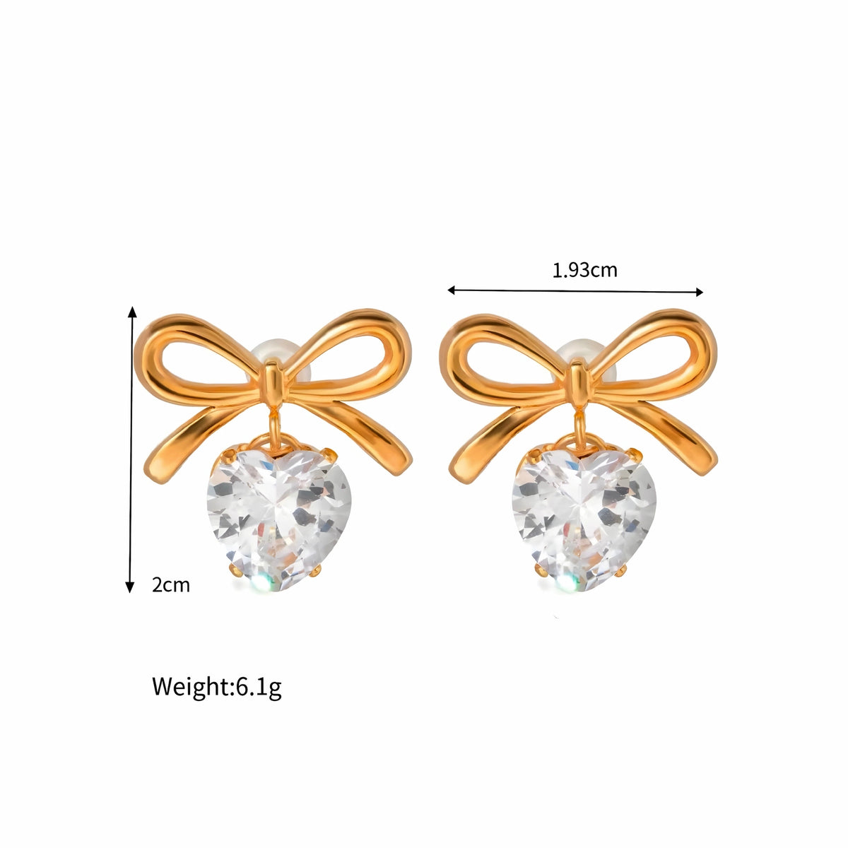 BEHI MILANO Juliette Earrings technical diagram showing 1.93cm width, 2cm height, and 6.1g weight