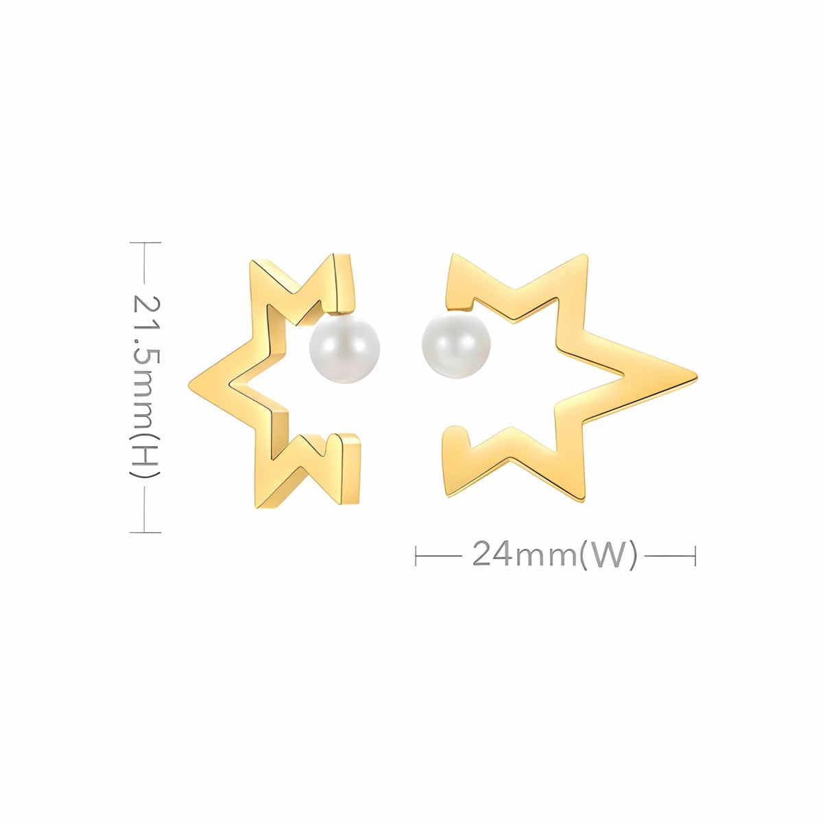BEHI MILANO Kaia Earrings technical diagram showing 24mm width, 21.5mm height, and 8g weight