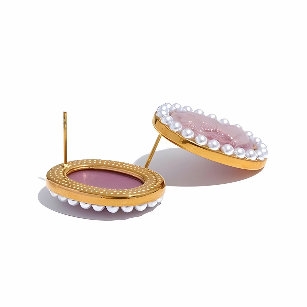 BEHI MILANO Lady Earrings — detailed back and side angle view showing 18k gold plating and stud post
