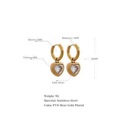 BEHI MILANO Lana Earrings technical diagram showing 27mm height, 16mm hoop diameter, 6mm heart thickness, and 9g weight