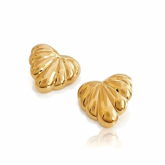 BEHI MILANO Lavina Earrings — 18k gold-plated chunky ribbed leaf stud earrings pair