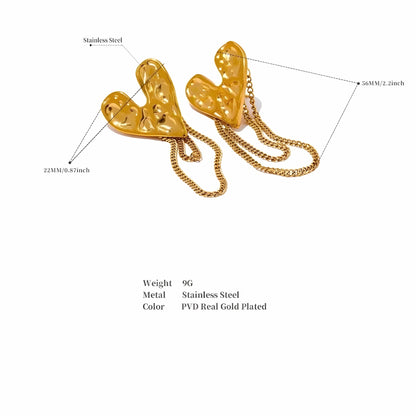 BEHI MILANO Ledda Earrings technical diagram showing 56mm length, 22mm heart width, and 9g weight