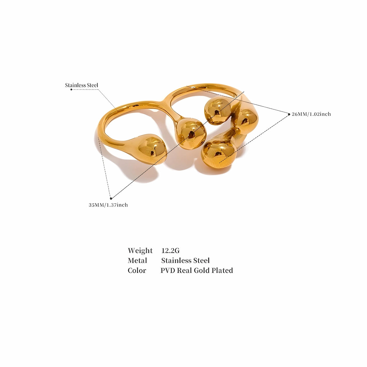 BEHI MILANO Lella Ring technical diagram showing 35mm length, 26mm width, and 12.2g weight