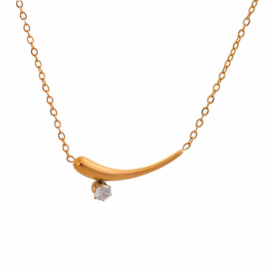 BEHI MILANO Lena Necklace — 18k gold-plated curved horn pendant with zircon stone